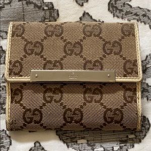 AUTH Gucci Canvas GG Leather Compact Wallet